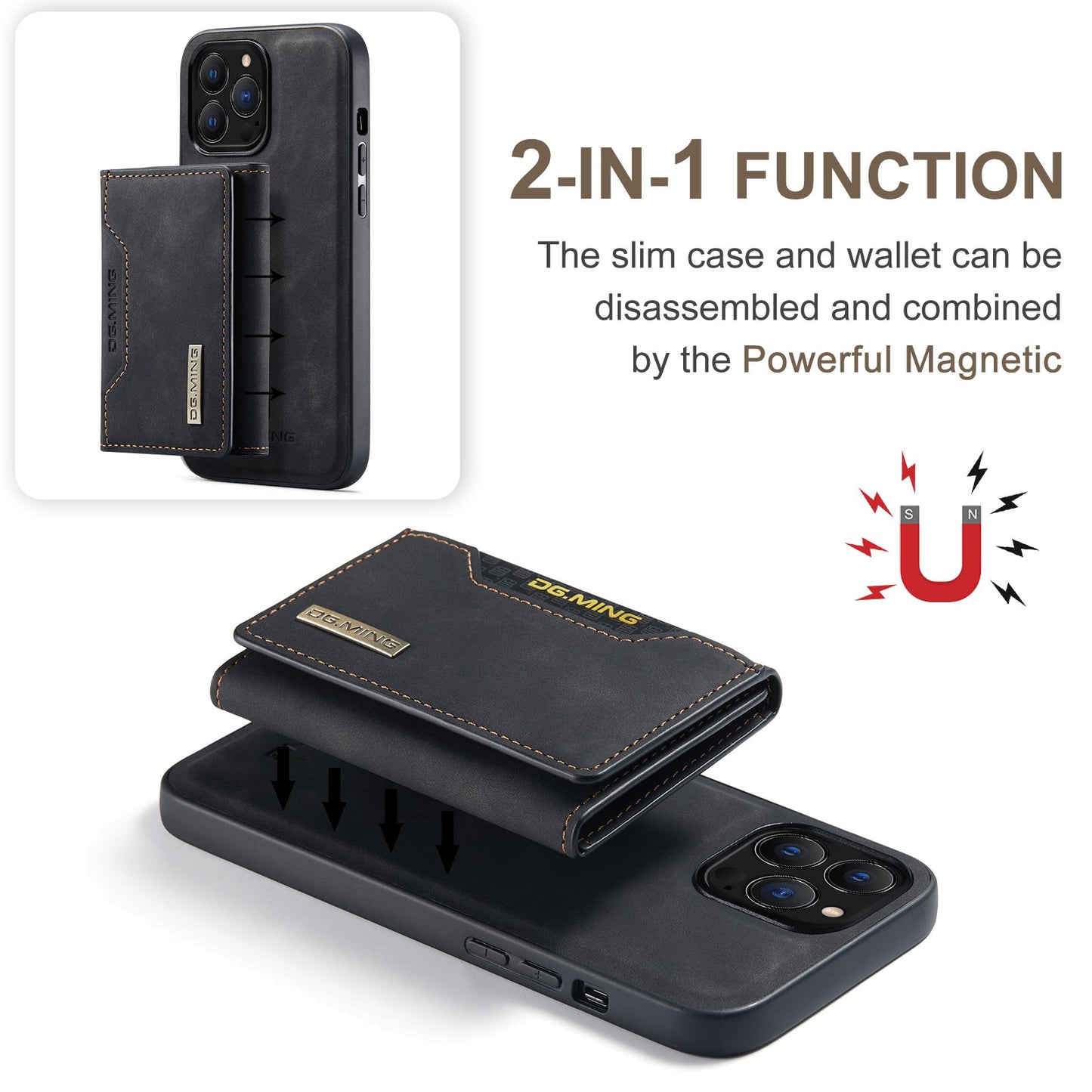 DG.MING M2 Series for iPhone 14 Pro Max 6.7 inch Magnetic Absorption Wear-resistant Protective Phone Case with Detachable Wallet / Kickstand