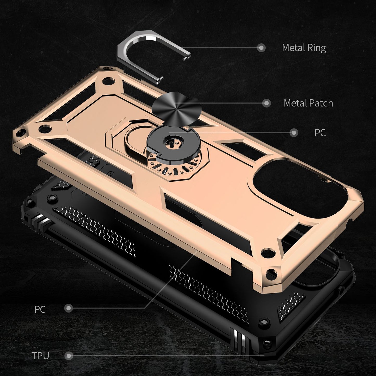 For Motorola Moto G (2022) 5G Anti-drop Protection TPU + PC Phone Case with Ring Holder Kickstand and Built-in Metal Sheet