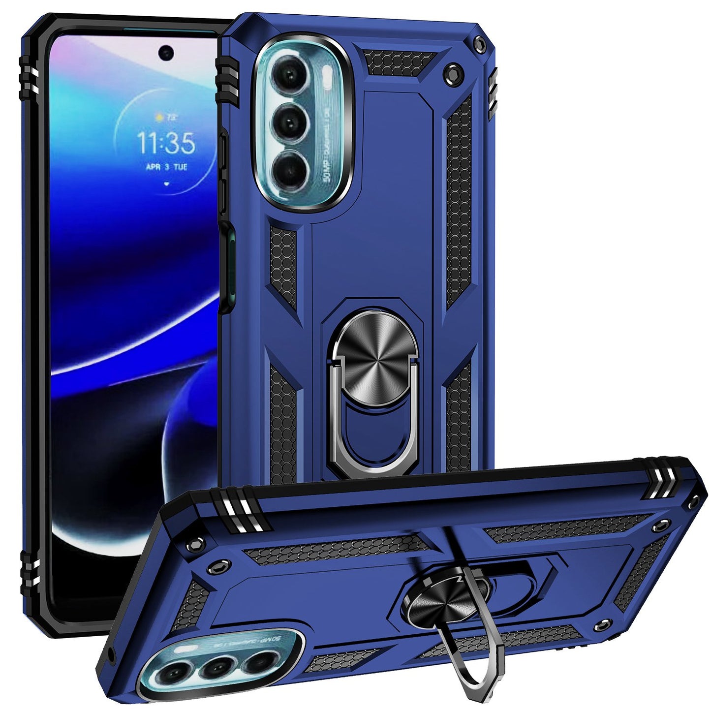 For Motorola Moto G (2022) 5G Anti-drop Protection TPU + PC Phone Case with Ring Holder Kickstand and Built-in Metal Sheet