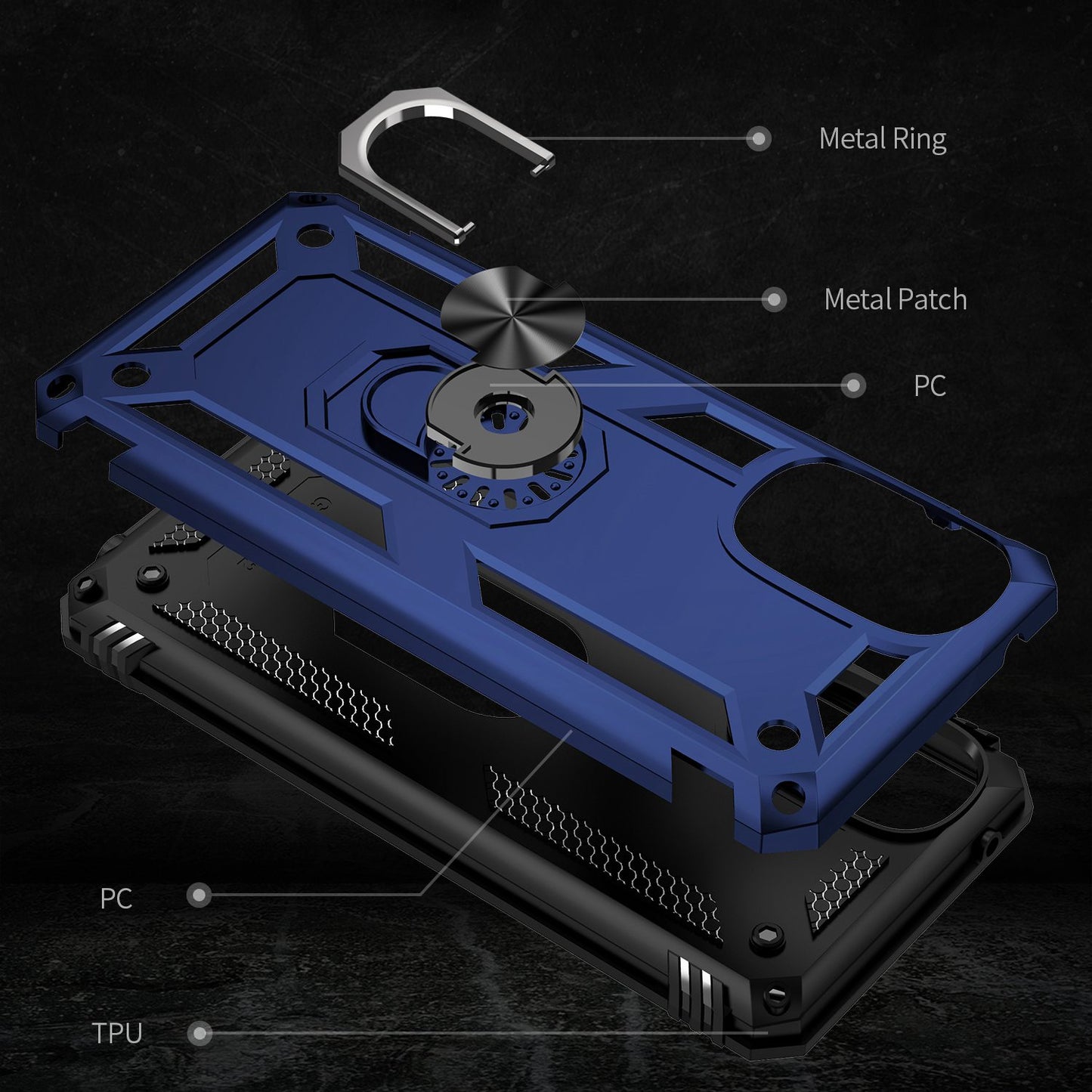 For Motorola Moto G (2022) 5G Anti-drop Protection TPU + PC Phone Case with Ring Holder Kickstand and Built-in Metal Sheet