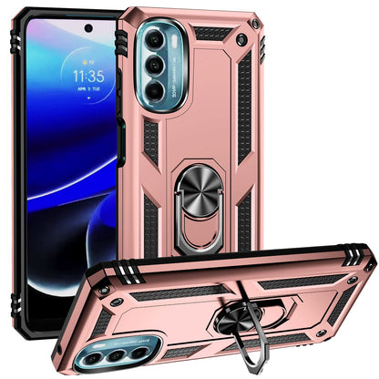 For Motorola Moto G (2022) 5G Anti-drop Protection TPU + PC Phone Case with Ring Holder Kickstand and Built-in Metal Sheet