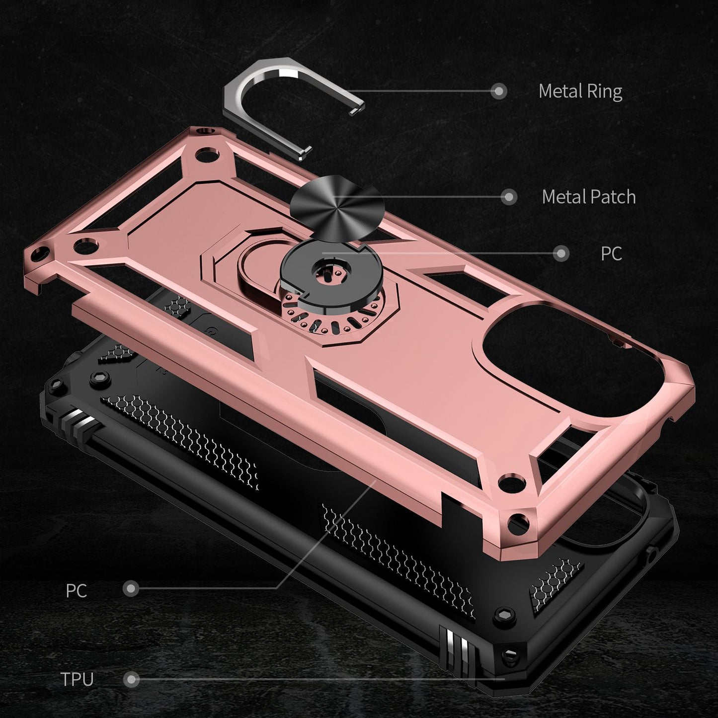 For Motorola Moto G (2022) 5G Anti-drop Protection TPU + PC Phone Case with Ring Holder Kickstand and Built-in Metal Sheet