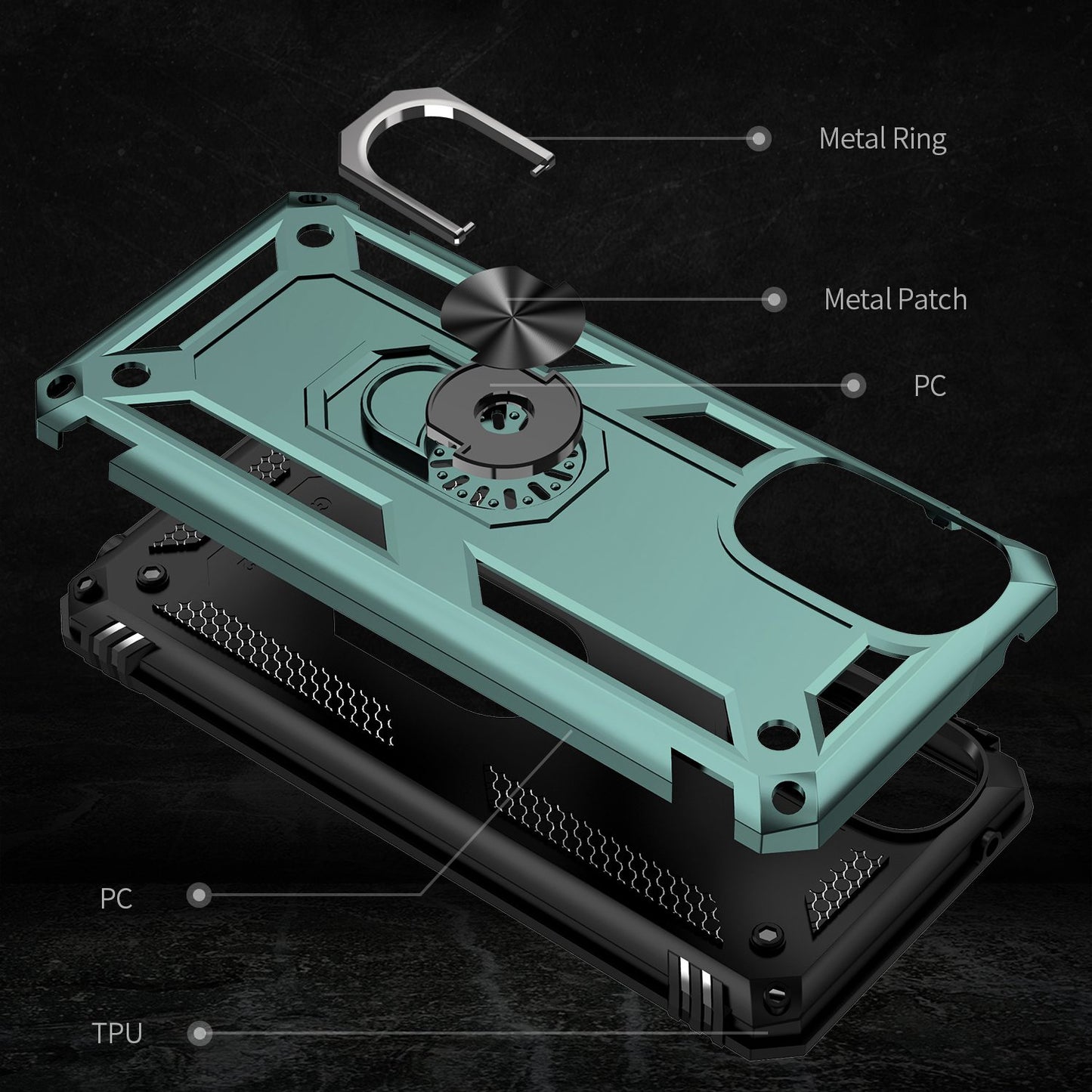 For Motorola Moto G (2022) 5G Anti-drop Protection TPU + PC Phone Case with Ring Holder Kickstand and Built-in Metal Sheet