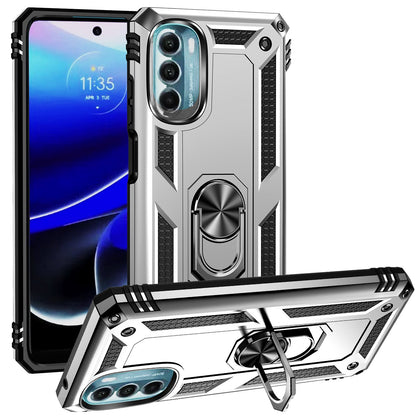 For Motorola Moto G (2022) 5G Anti-drop Protection TPU + PC Phone Case with Ring Holder Kickstand and Built-in Metal Sheet