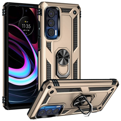 For Motorola Edge (2021) Ring Holder Kickstand Phone Case Soft TPU + Hard PC Drop-proof Back Cover with Built-in Metal Sheet