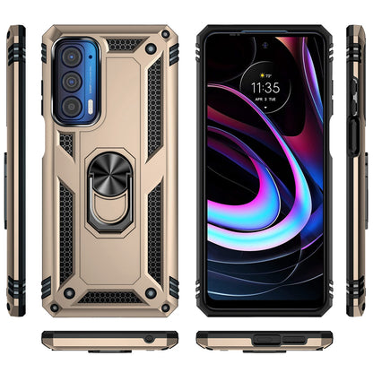 For Motorola Edge (2021) Ring Holder Kickstand Phone Case Soft TPU + Hard PC Drop-proof Back Cover with Built-in Metal Sheet