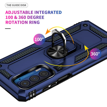 For Motorola Edge (2021) Ring Holder Kickstand Phone Case Soft TPU + Hard PC Drop-proof Back Cover with Built-in Metal Sheet