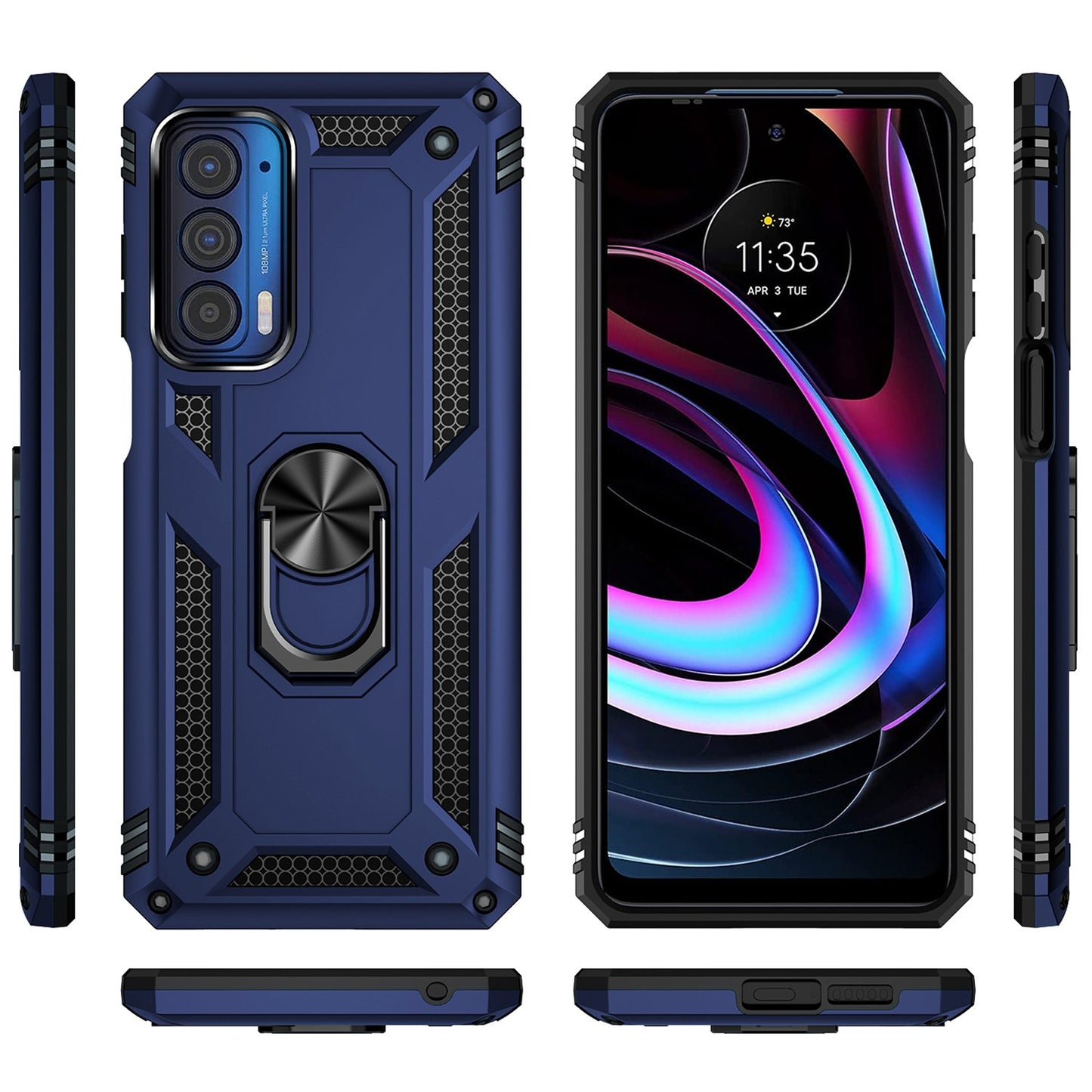 For Motorola Edge (2021) Ring Holder Kickstand Phone Case Soft TPU + Hard PC Drop-proof Back Cover with Built-in Metal Sheet