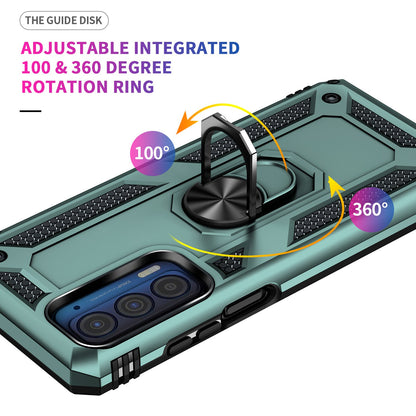 For Motorola Edge (2021) Ring Holder Kickstand Phone Case Soft TPU + Hard PC Drop-proof Back Cover with Built-in Metal Sheet