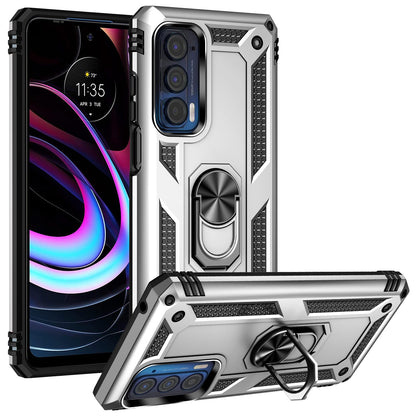 For Motorola Edge (2021) Ring Holder Kickstand Phone Case Soft TPU + Hard PC Drop-proof Back Cover with Built-in Metal Sheet