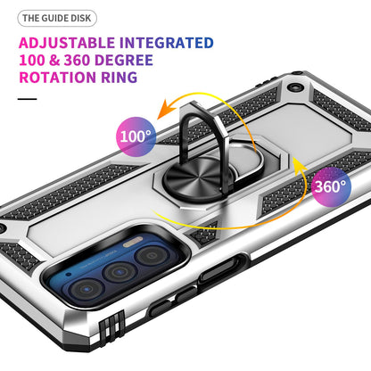 For Motorola Edge (2021) Ring Holder Kickstand Phone Case Soft TPU + Hard PC Drop-proof Back Cover with Built-in Metal Sheet