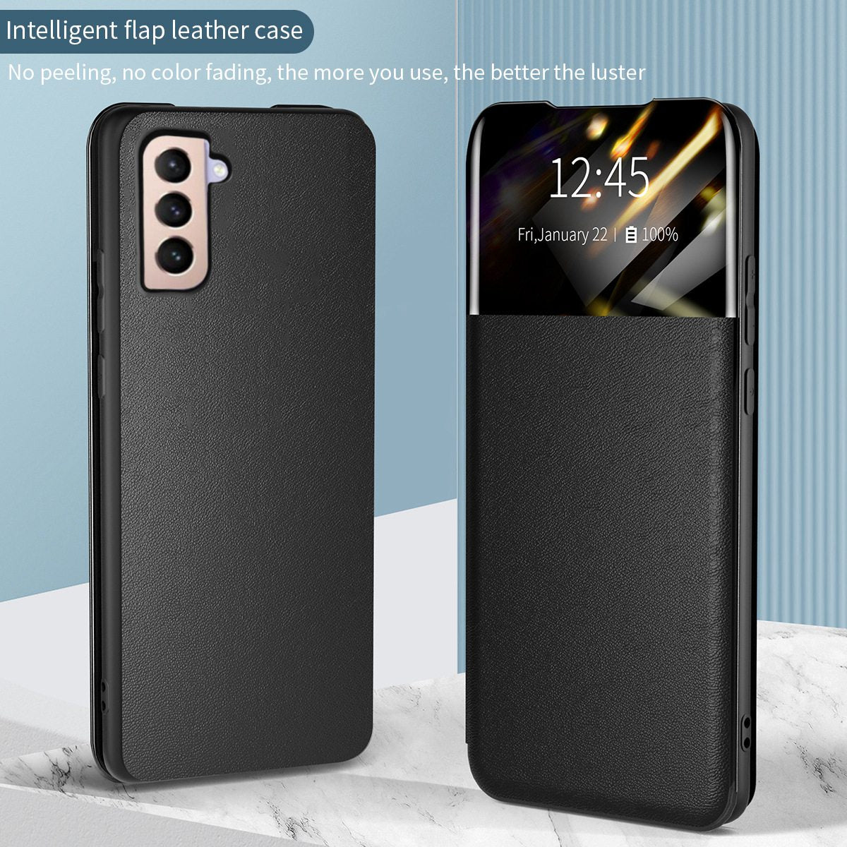 For Samsung Galaxy S21 FE 5G Card Slot Folio Flip Phone Case PU Leather View Window Stand Cover