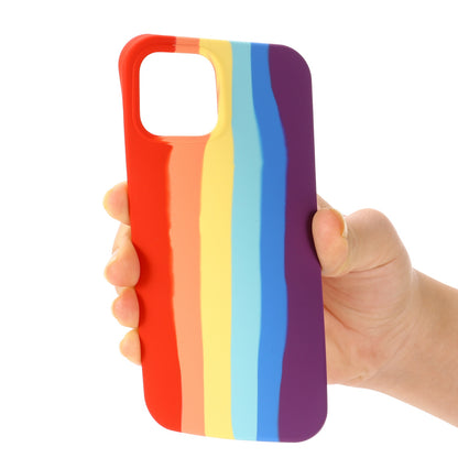 For iPhone 14 Plus 6.7 inch Rainbow Design Liquid Silicone Phone Back Cover Anti-scratch Anti-drop Case