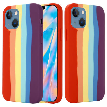 For iPhone 14 Plus 6.7 inch Rainbow Design Liquid Silicone Phone Back Cover Anti-scratch Anti-drop Case