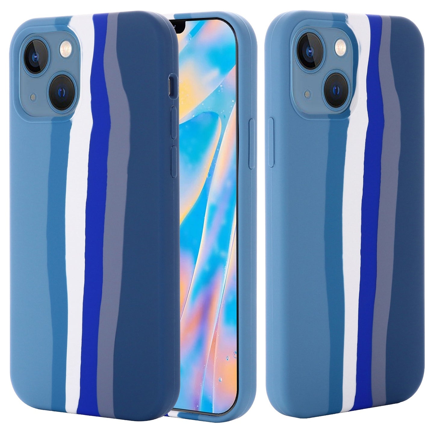 For iPhone 14 Plus 6.7 inch Rainbow Design Liquid Silicone Phone Back Cover Anti-scratch Anti-drop Case