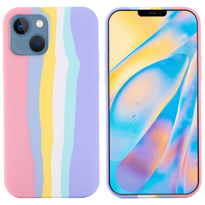 For iPhone 14 Plus 6.7 inch Rainbow Design Liquid Silicone Phone Back Cover Anti-scratch Anti-drop Case