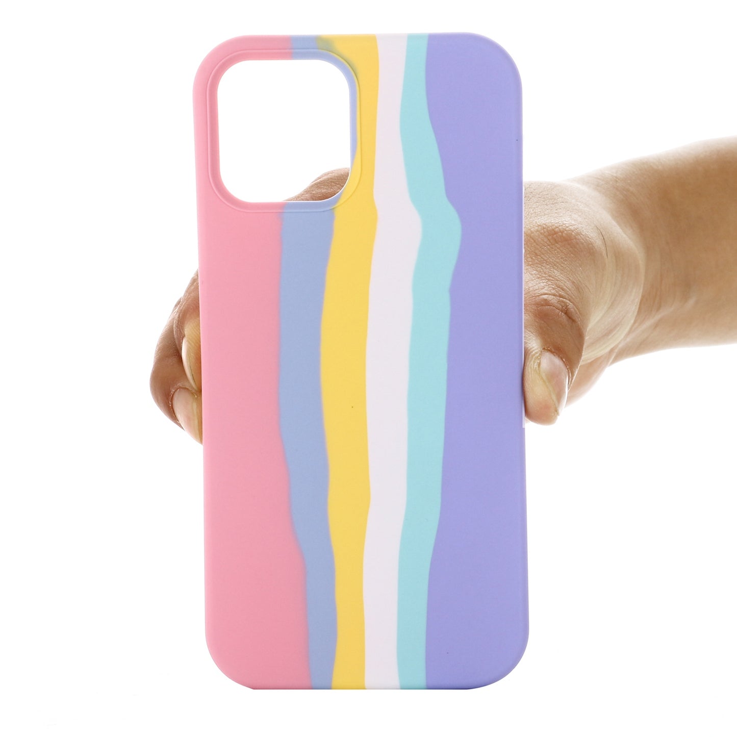 For iPhone 14 Plus 6.7 inch Rainbow Design Liquid Silicone Phone Back Cover Anti-scratch Anti-drop Case