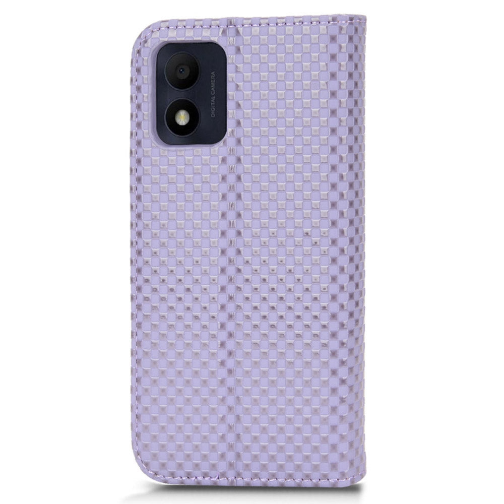 For Alcatel 1B (2022) / TCL 303 Grid Texture Folio Flip PU Leather Stand Case Magnetic Auto-absorbed Cell Phone Wallet Cover