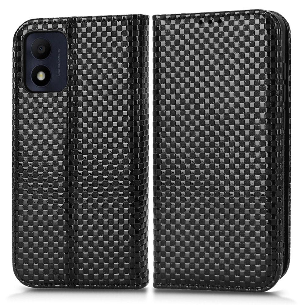 For Alcatel 1B (2022) / TCL 303 Grid Texture Folio Flip PU Leather Stand Case Magnetic Auto-absorbed Cell Phone Wallet Cover