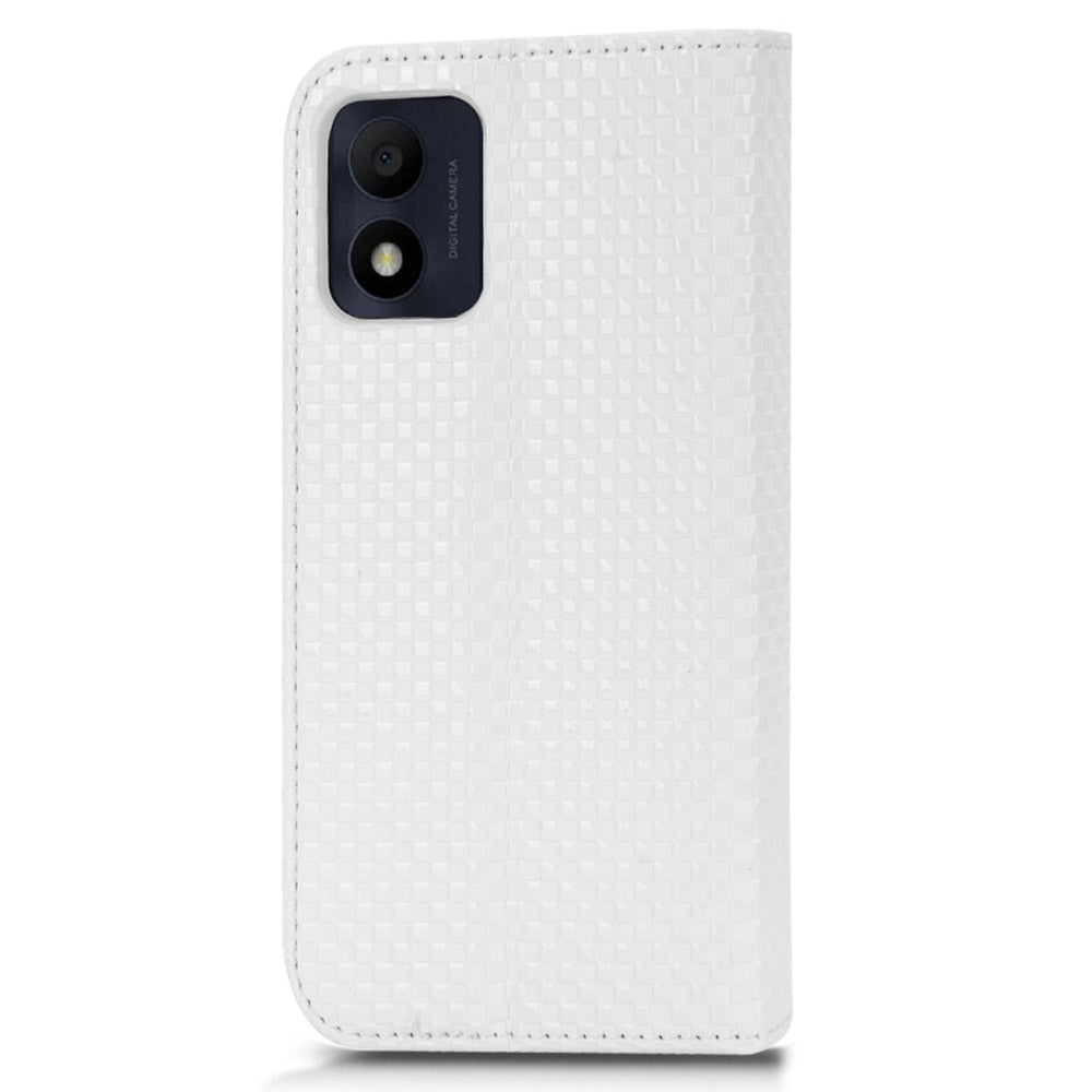 For Alcatel 1B (2022) / TCL 303 Grid Texture Folio Flip PU Leather Stand Case Magnetic Auto-absorbed Cell Phone Wallet Cover