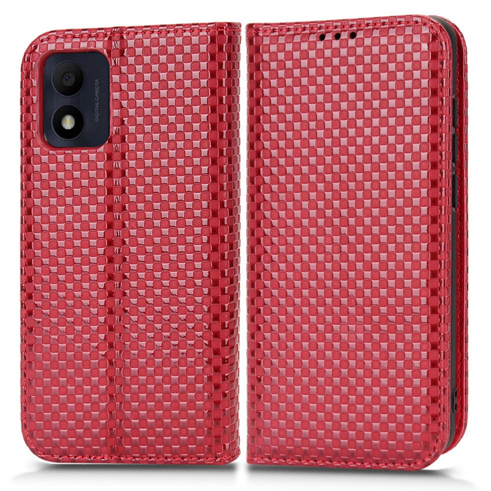 For Alcatel 1B (2022) / TCL 303 Grid Texture Folio Flip PU Leather Stand Case Magnetic Auto-absorbed Cell Phone Wallet Cover