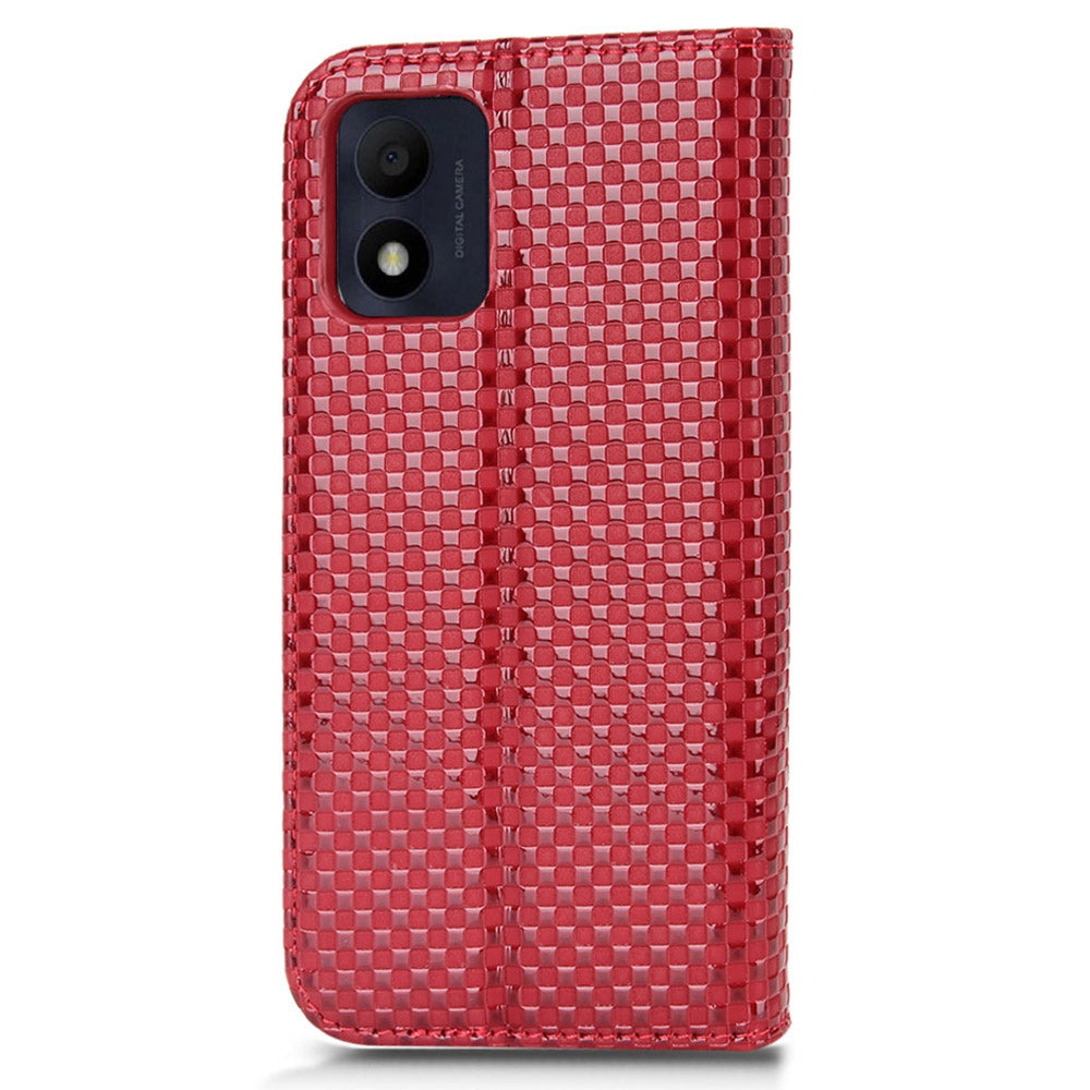 For Alcatel 1B (2022) / TCL 303 Grid Texture Folio Flip PU Leather Stand Case Magnetic Auto-absorbed Cell Phone Wallet Cover