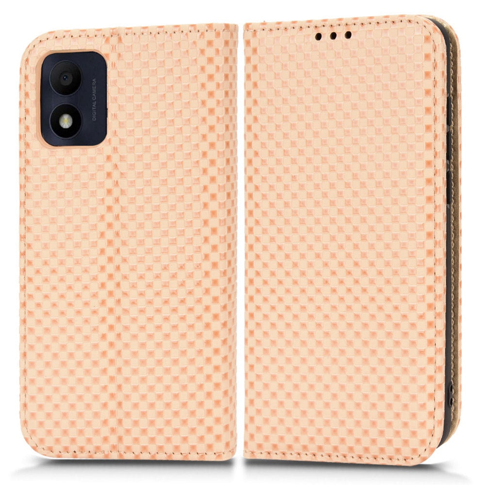 For Alcatel 1B (2022) / TCL 303 Grid Texture Folio Flip PU Leather Stand Case Magnetic Auto-absorbed Cell Phone Wallet Cover