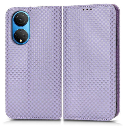 For Honor X7 Strong Magnetic Auto-absorbed Grid Texture PU Leather Stand Cell Phone Case Wallet Cover