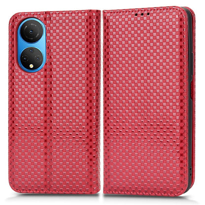 For Honor X7 Strong Magnetic Auto-absorbed Grid Texture PU Leather Stand Cell Phone Case Wallet Cover