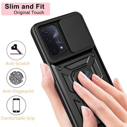 For Oppo A74 5G Multifunction Kickstand PC + TPU Hybrid Cover Slide Camera Protection Phone Case