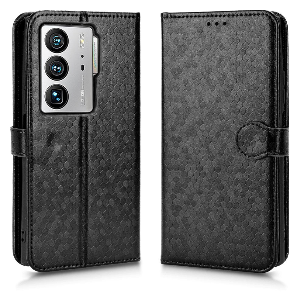 Anti-fingerprint Phone Case for ZTE Axon 40 Ultra 5G Dot Pattern Imprinted PU Leather Phone Case Wallet Stand Folio Flip Cover with Strap