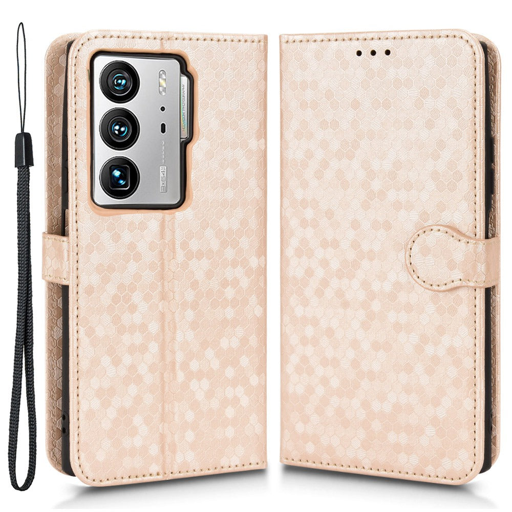 Anti-fingerprint Phone Case for ZTE Axon 40 Ultra 5G Dot Pattern Imprinted PU Leather Phone Case Wallet Stand Folio Flip Cover with Strap