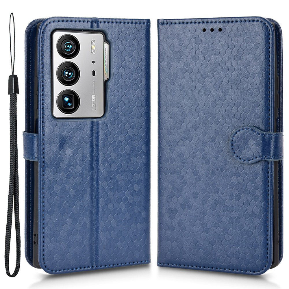 Anti-fingerprint Phone Case for ZTE Axon 40 Ultra 5G Dot Pattern Imprinted PU Leather Phone Case Wallet Stand Folio Flip Cover with Strap