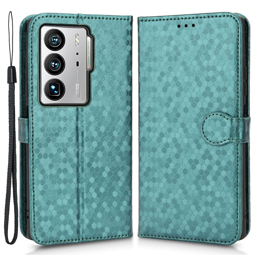 Anti-fingerprint Phone Case for ZTE Axon 40 Ultra 5G Dot Pattern Imprinted PU Leather Phone Case Wallet Stand Folio Flip Cover with Strap