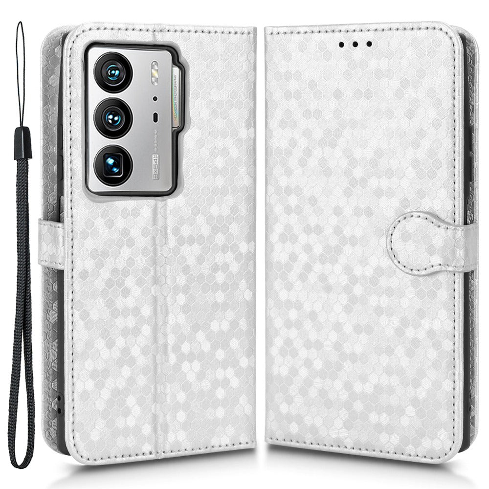 Anti-fingerprint Phone Case for ZTE Axon 40 Ultra 5G Dot Pattern Imprinted PU Leather Phone Case Wallet Stand Folio Flip Cover with Strap