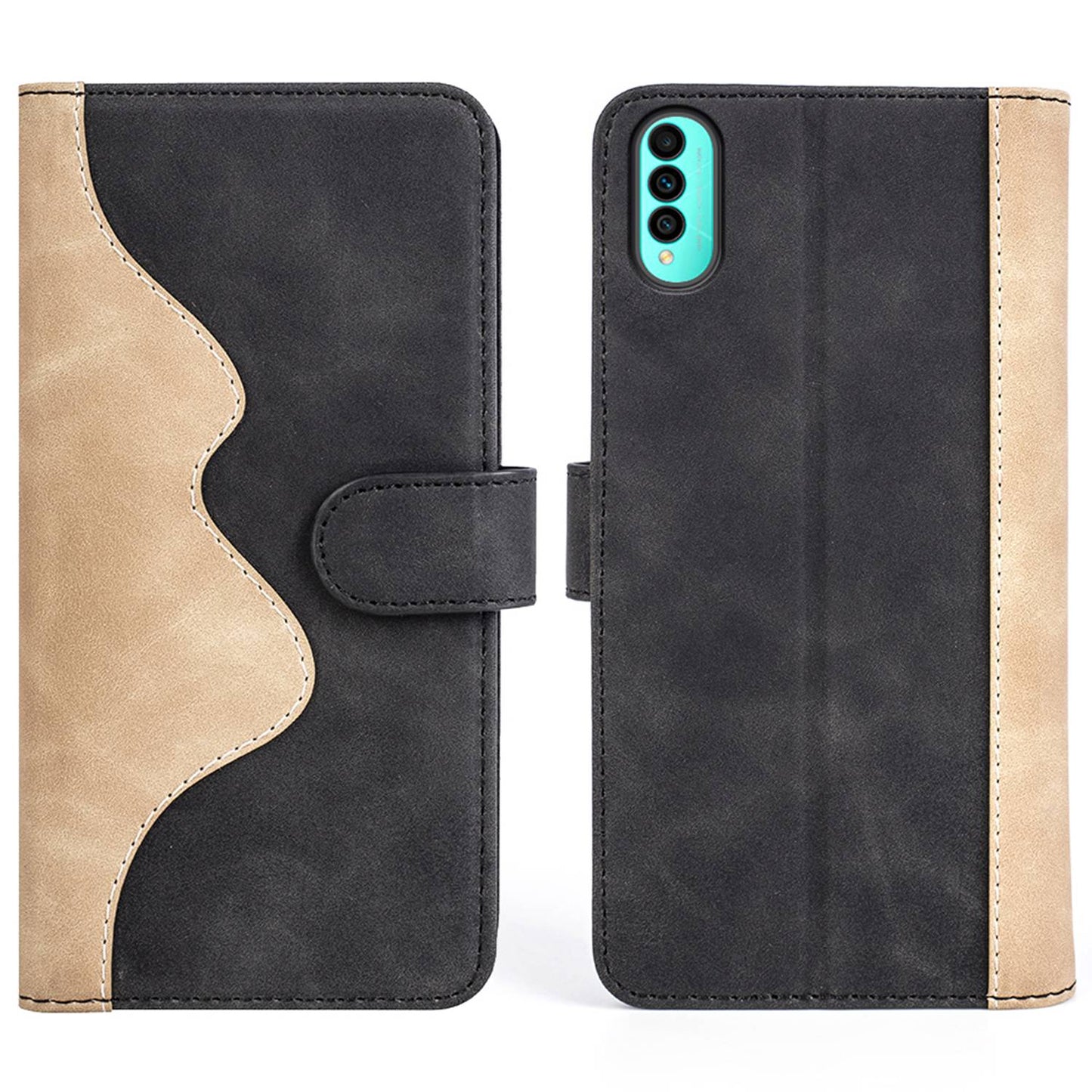 For Wiko T50 4G Color Splicing Phone Flip Leather Wallet Case Stand Scratch-resistant Cellphone Protective Cover