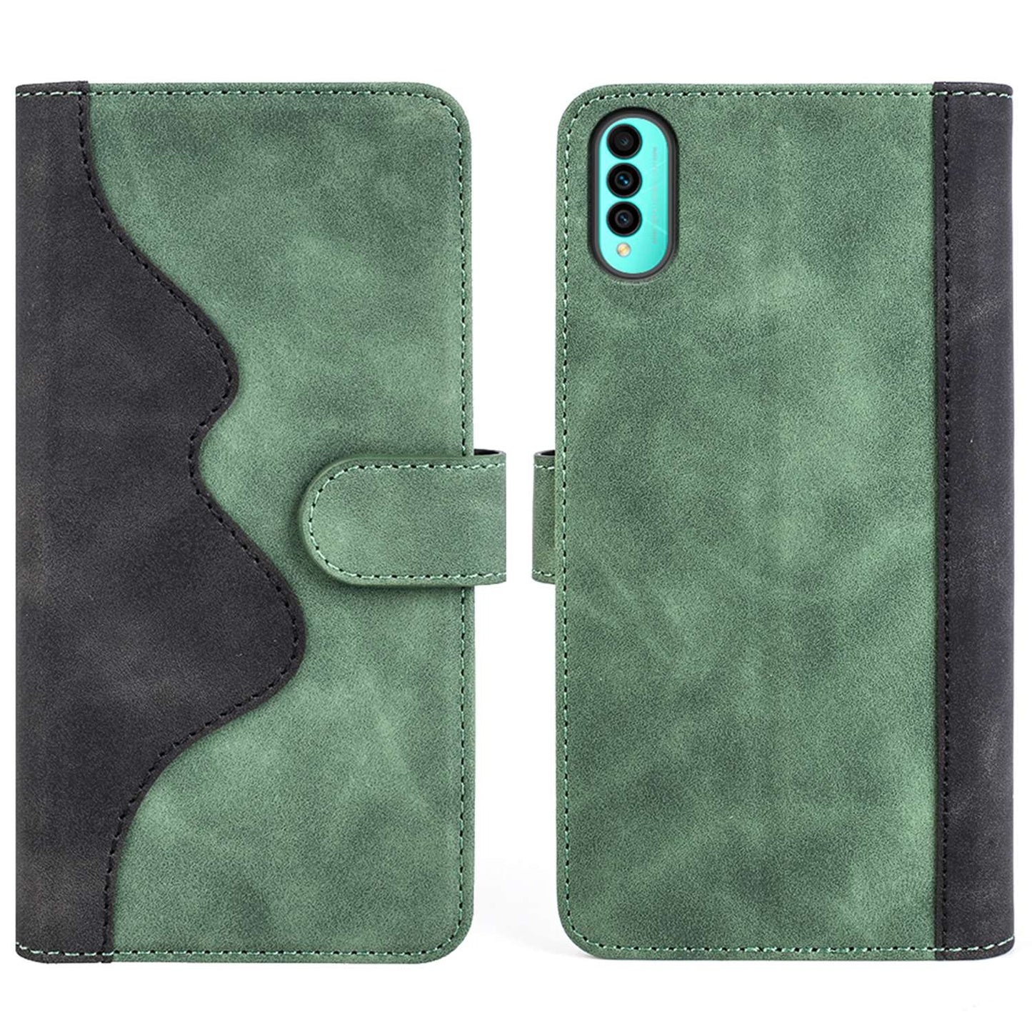 For Wiko T50 4G Color Splicing Phone Flip Leather Wallet Case Stand Scratch-resistant Cellphone Protective Cover