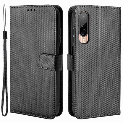 For HTC Desire 22 Pro 5G Drop-proof Phone Flip Wallet Case Non-slip Grip Diamond Texture PU Leather Cover Stand Card Holder with Wrist Strap