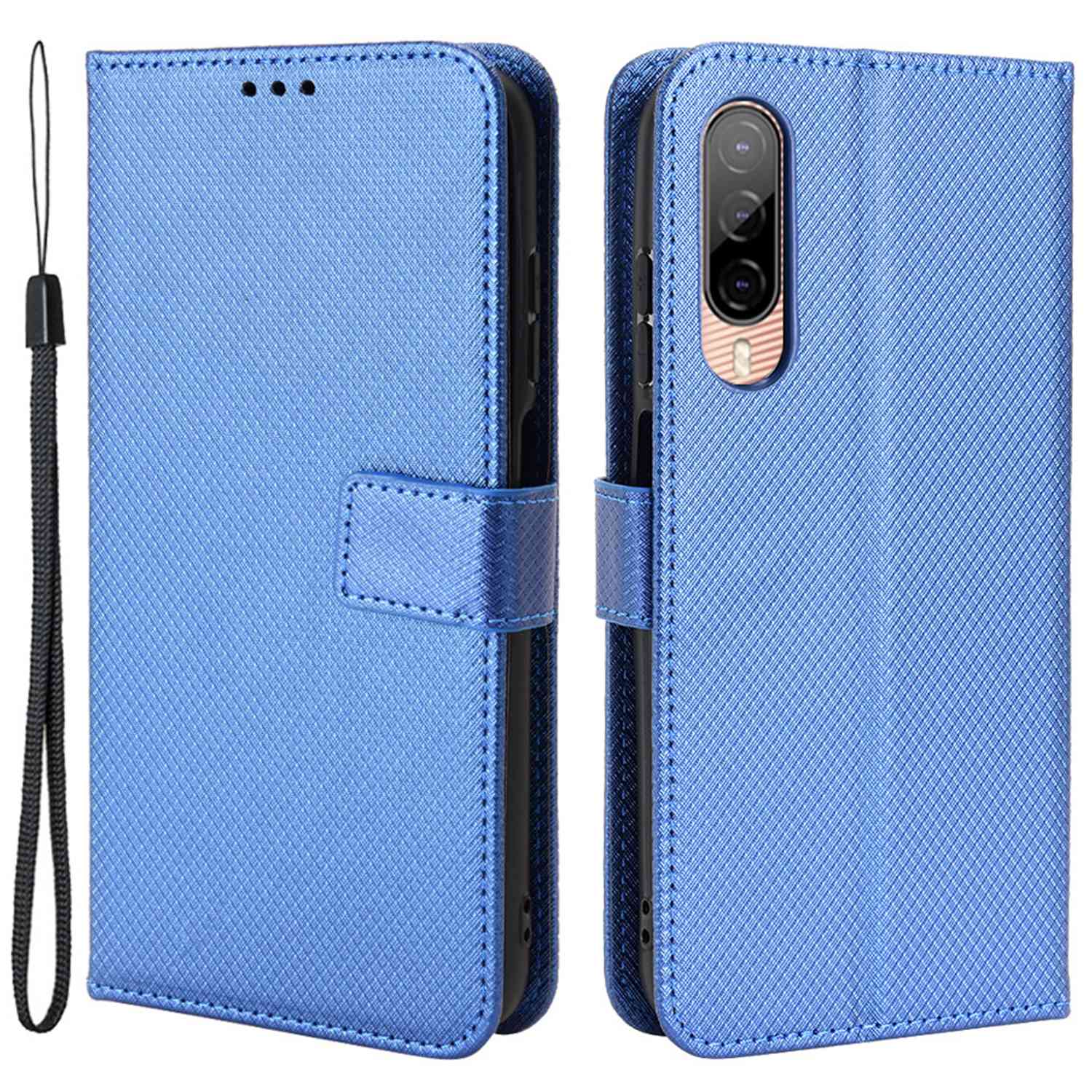 For HTC Desire 22 Pro 5G Drop-proof Phone Flip Wallet Case Non-slip Grip Diamond Texture PU Leather Cover Stand Card Holder with Wrist Strap