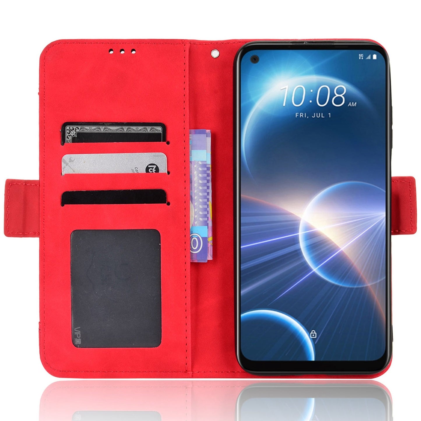 For HTC Desire 22 Pro 5G Bump Proof PU Leather Flip Wallet Case Multiple Card Slots Stand Magnetic Mobile Phone Cover