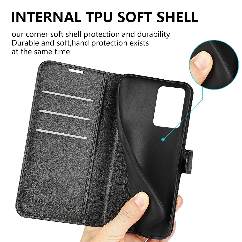 For ZTE Blade V40 Pro Shockproof Litchi Texture Folio Flip Phone Case PU Leather TPU Wallet Stand Cover