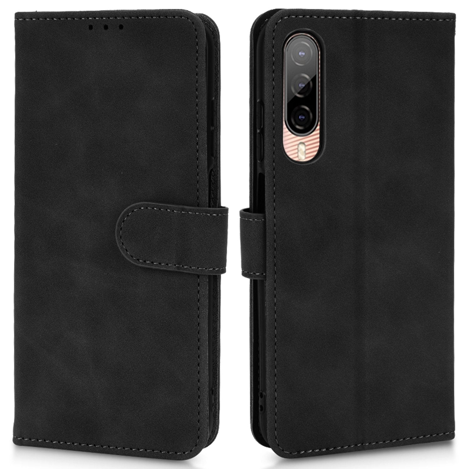 For HTC Desire 22 Pro 5G Drop-proof PU Leather Folio Flip Case Skin-touch Feeling Stand Wallet Phone Cover with Strap