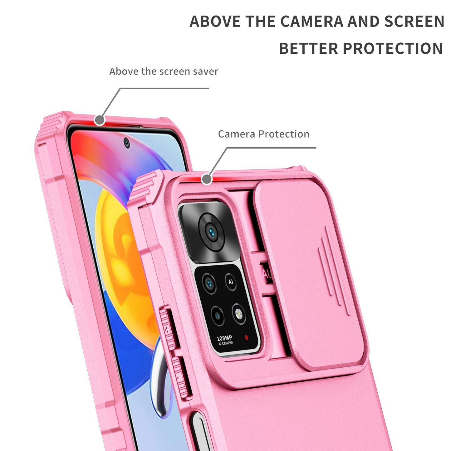 For Xiaomi Redmi Note 11 Pro 5G (Qualcomm) / Note 11 Pro 4G (MediaTek), Hands-free Kickstand PC + TPU Back Cover Slide Camera Protection Anti-scratch Phone Case