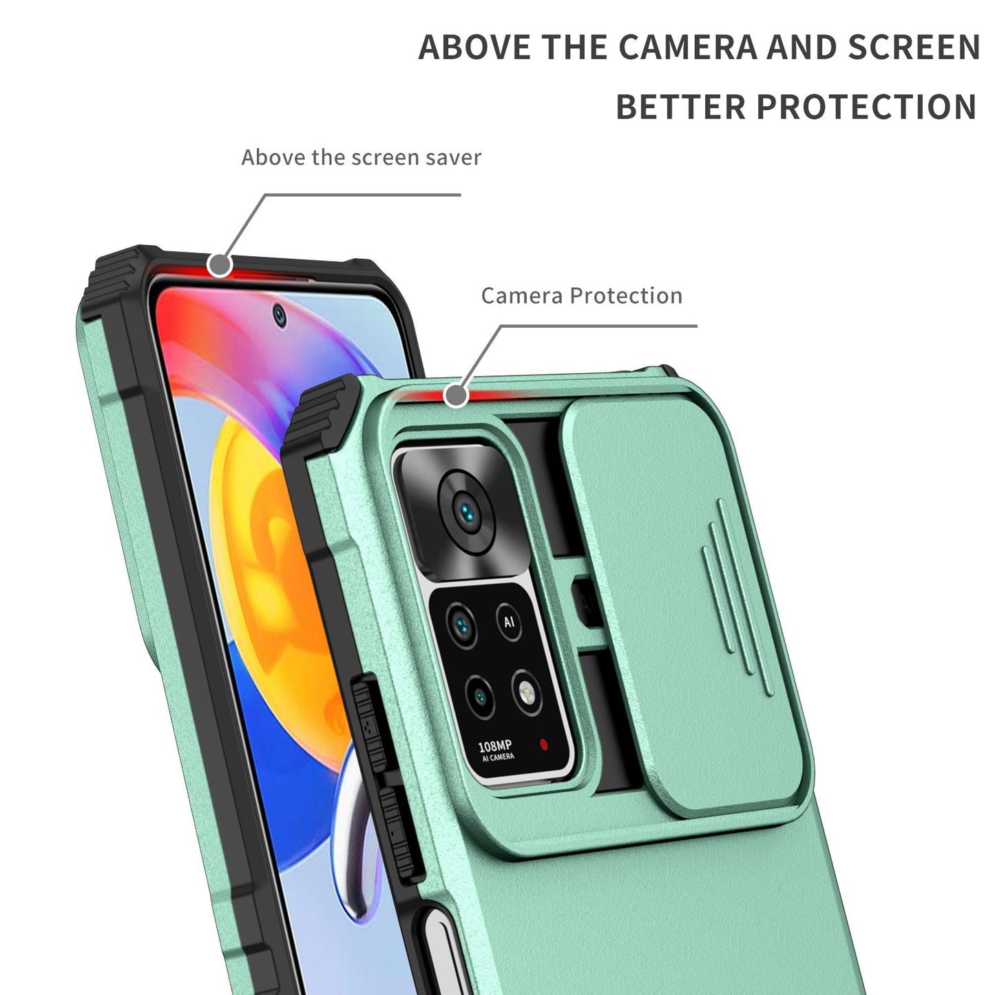 For Xiaomi Redmi Note 11 Pro 5G (Qualcomm) / Note 11 Pro 4G (MediaTek), Hands-free Kickstand PC + TPU Back Cover Slide Camera Protection Anti-scratch Phone Case