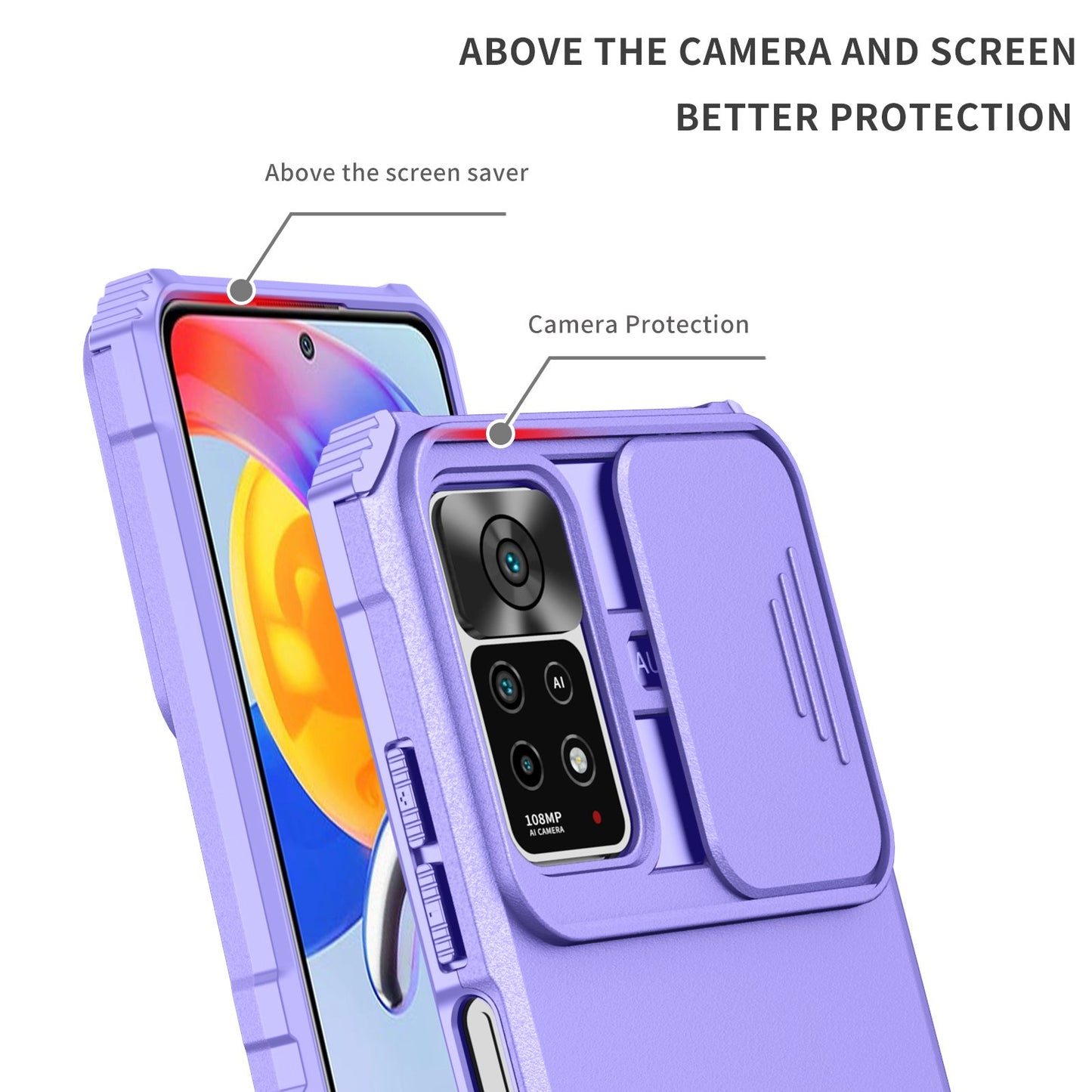 For Xiaomi Redmi Note 11 Pro 5G (Qualcomm) / Note 11 Pro 4G (MediaTek), Hands-free Kickstand PC + TPU Back Cover Slide Camera Protection Anti-scratch Phone Case