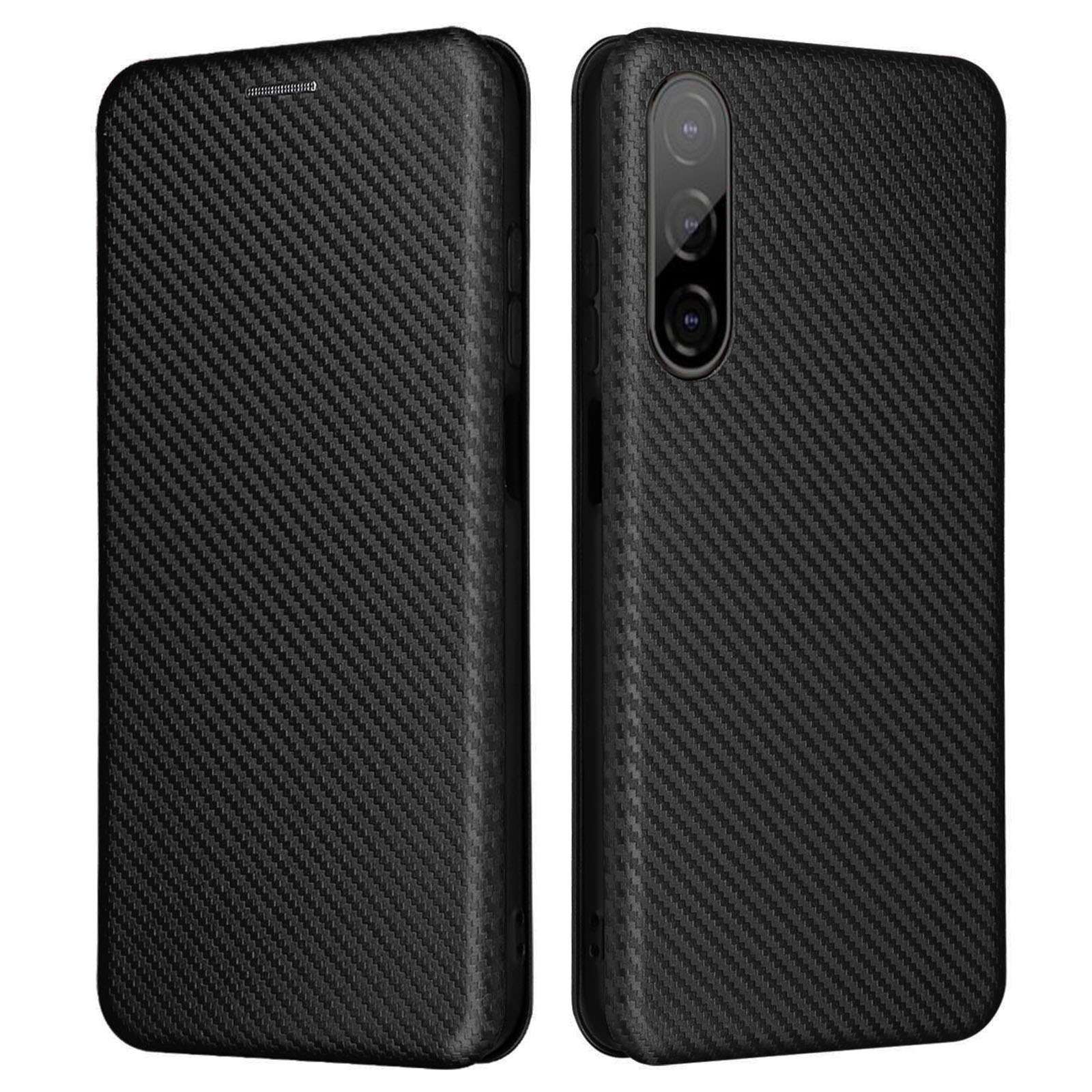 For HTC Desire 22 Pro 5G Card Holder Carbon Fiber Texture PU Leather Case Stand Phone Cover