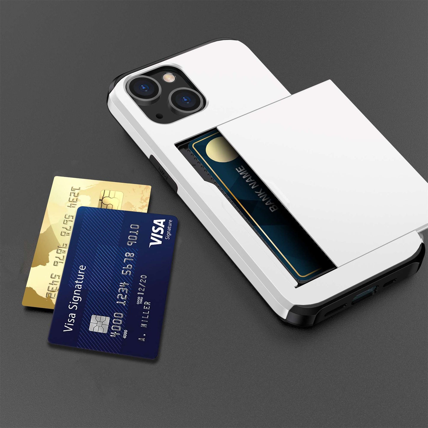 Slide Card Holder Phone Case for iPhone 14 6.1 inch, Drop-proof Protection TPU + PC Hybrid Cover