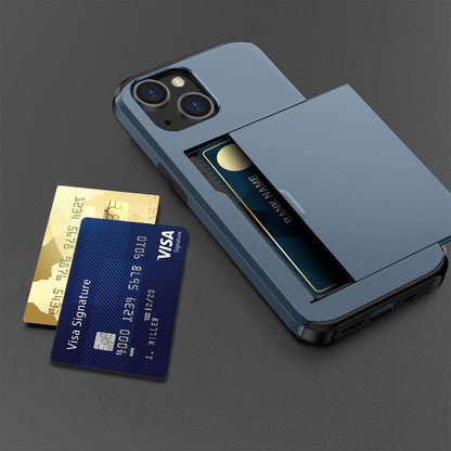 Slide Card Holder Phone Case for iPhone 14 6.1 inch, Drop-proof Protection TPU + PC Hybrid Cover