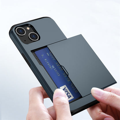 Slide Card Holder Phone Case for iPhone 14 6.1 inch, Drop-proof Protection TPU + PC Hybrid Cover