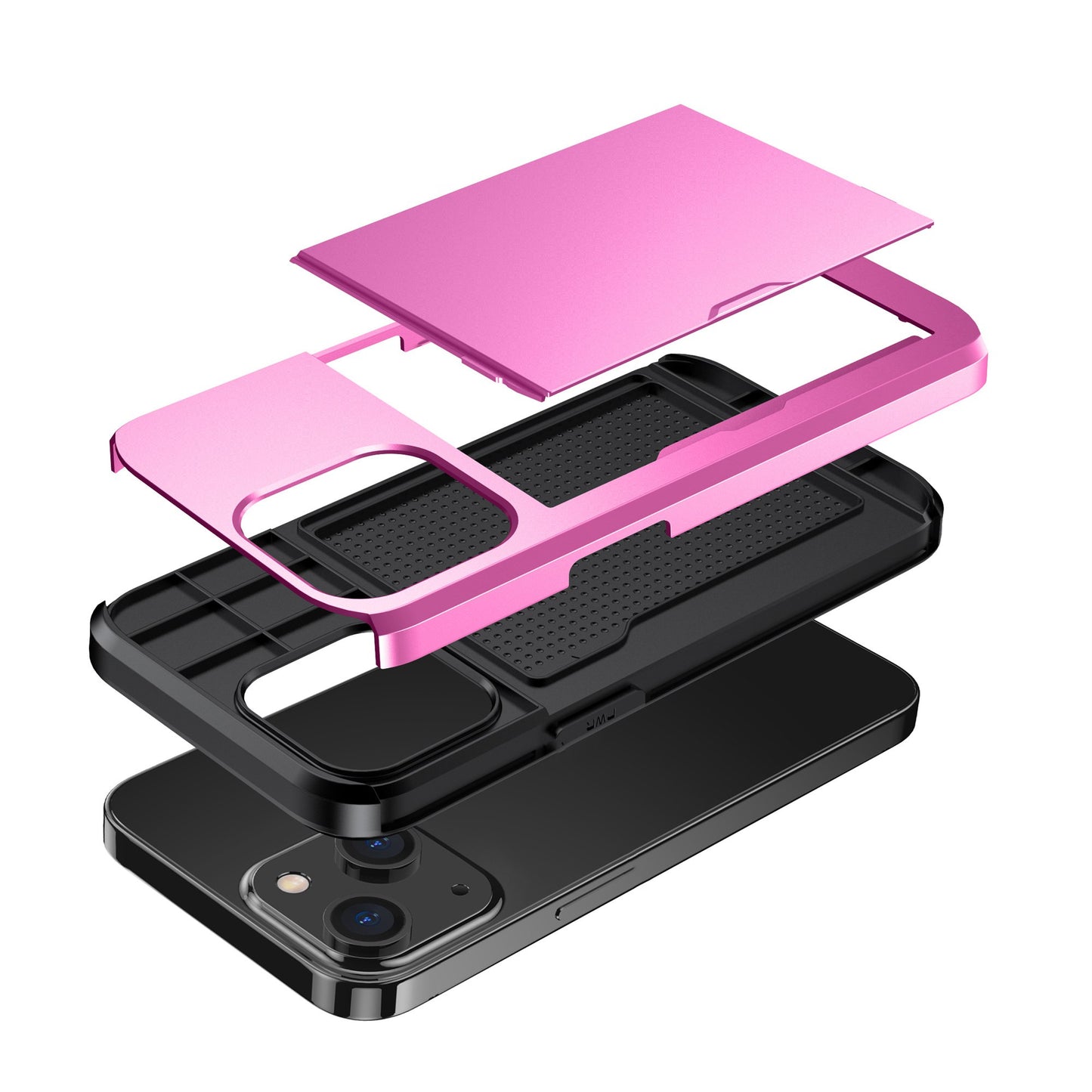 Slide Card Holder Phone Case for iPhone 14 6.1 inch, Drop-proof Protection TPU + PC Hybrid Cover